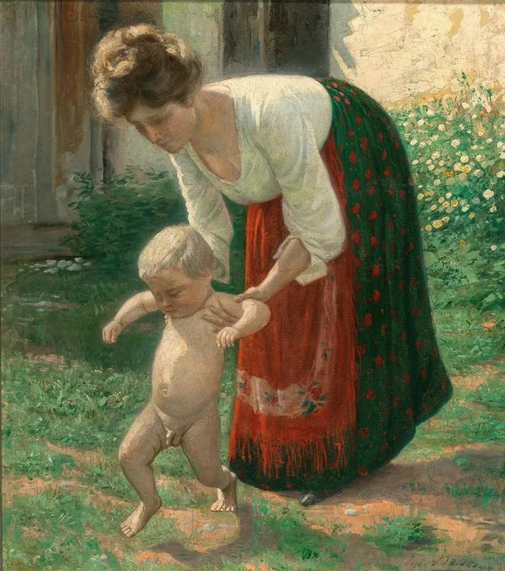 Louise Bosse 1878 1929 The Artists Wife With Their One Year Old Son Walter Bosse 1904 1979 Wall Art by Julius Bosse - High-Resolution Digital Print