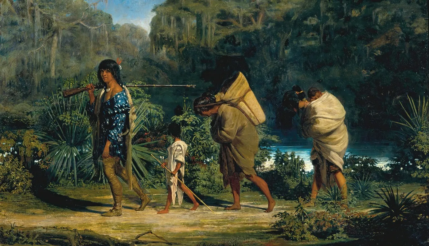 Louisiana Indians Walking Along A Bayou Wall Art by Alfred Boisseau - High-Resolution Digital Print
