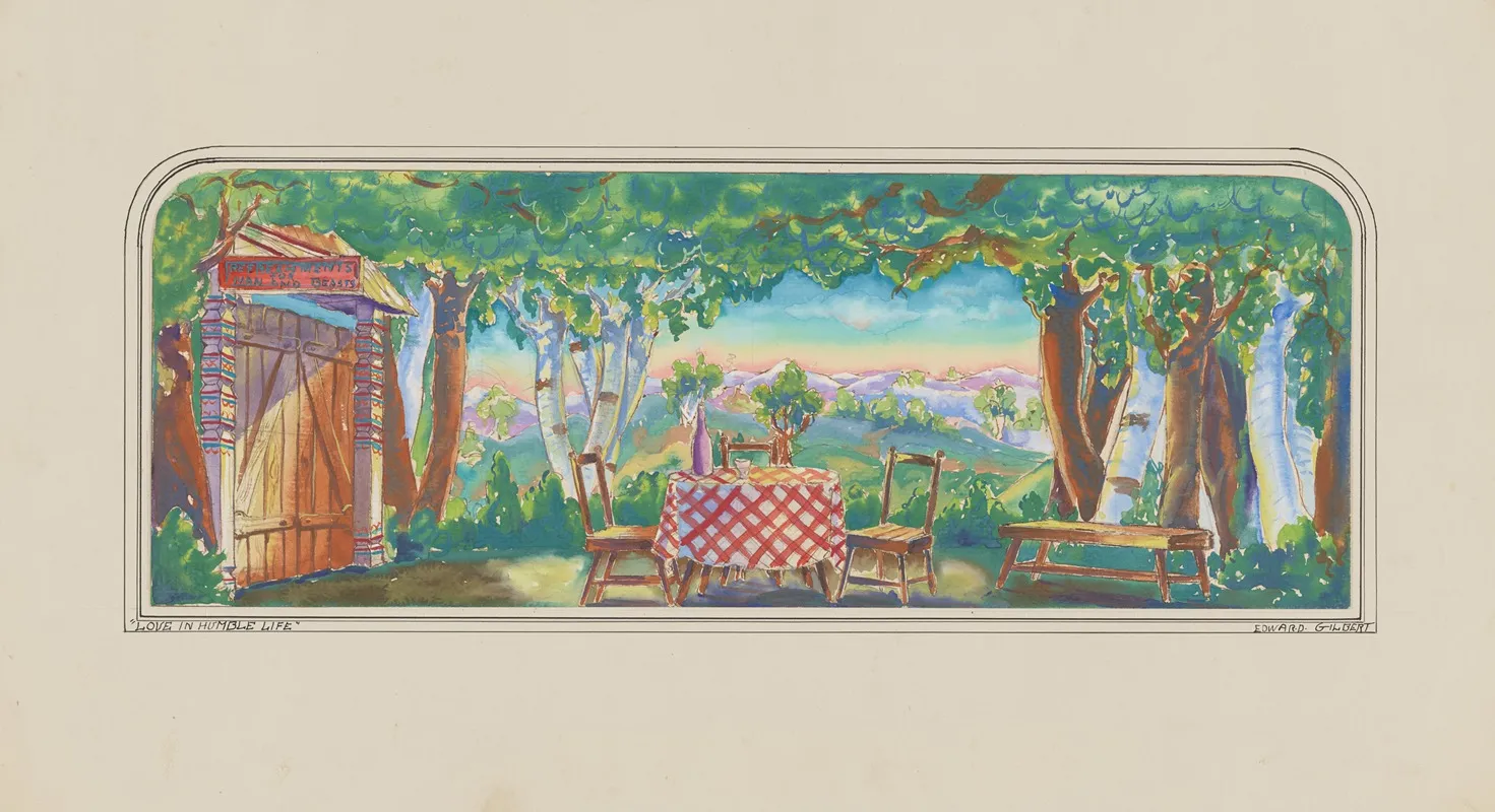 Love In Humble Life Sketch No 1 Pastoral With Tavern Wall Art by Edward Gilbert - High-Resolution Digital Print