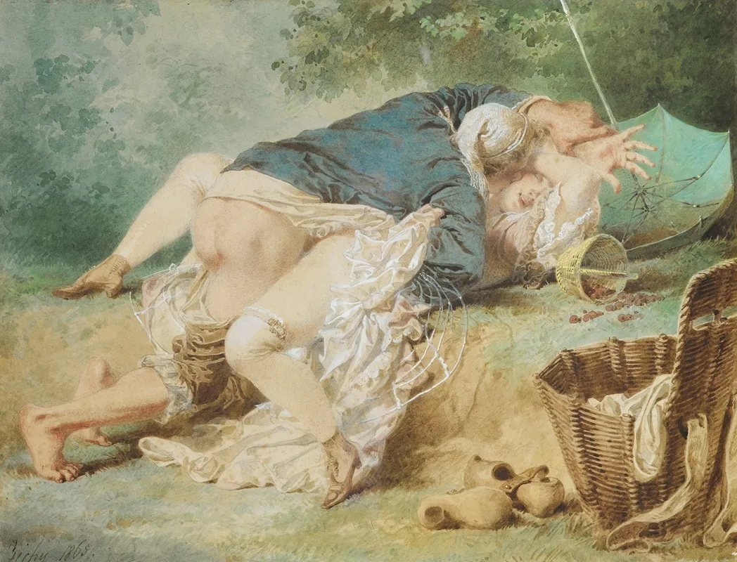 Lovers In A Park 2 Wall Art by Mihály Zichy - High-Resolution Digital Print