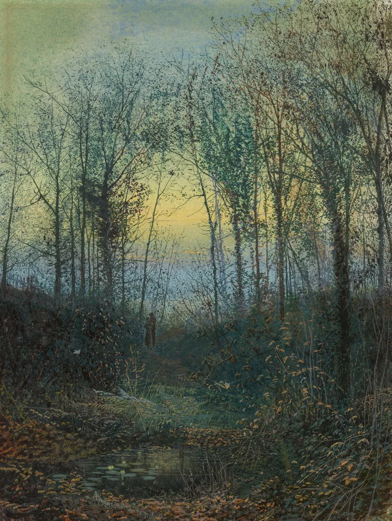 Lovers In A Wood Wall Art by John Atkinson Grimshaw - High-Resolution Digital Print