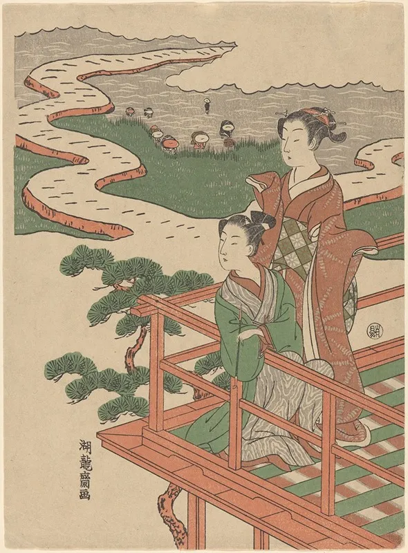 Lovers On A Balcony Wall Art by Koryûsai Isoda - High-Resolution Digital Print