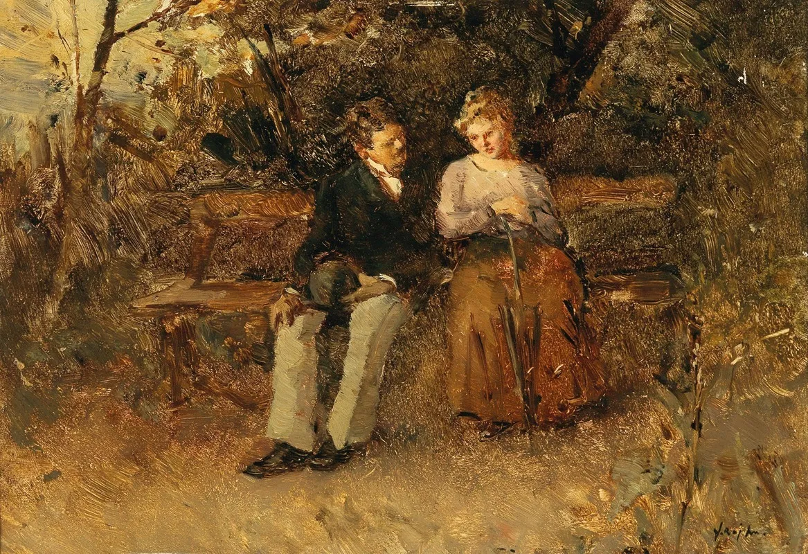 Lovers On A Park Bench Wall Art by Fritz Rojka - High-Resolution Digital Print