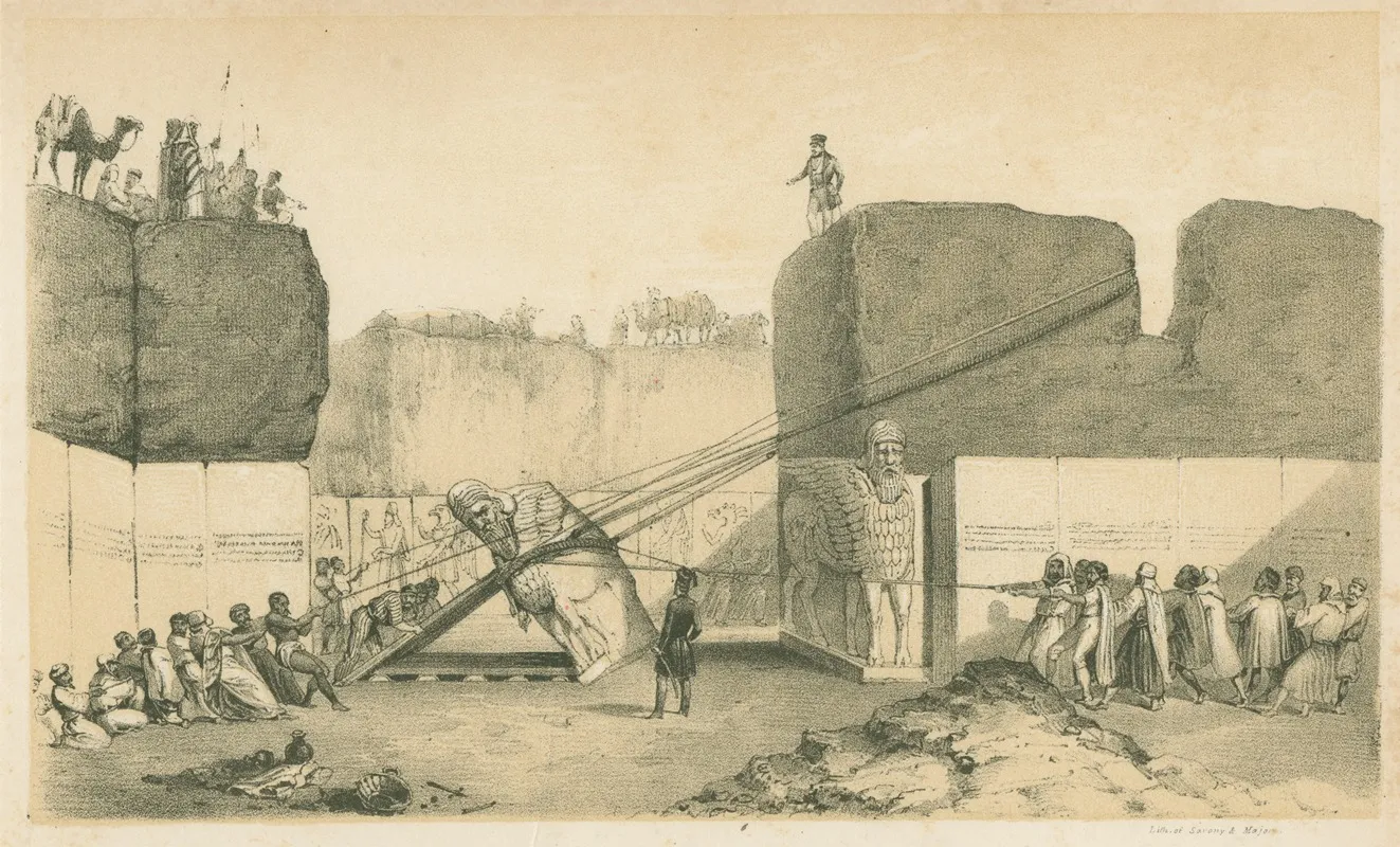 Lowering The Great Winged Bull Wall Art by Sarony, Major & Knapp Lith. - High-Resolution Digital Print