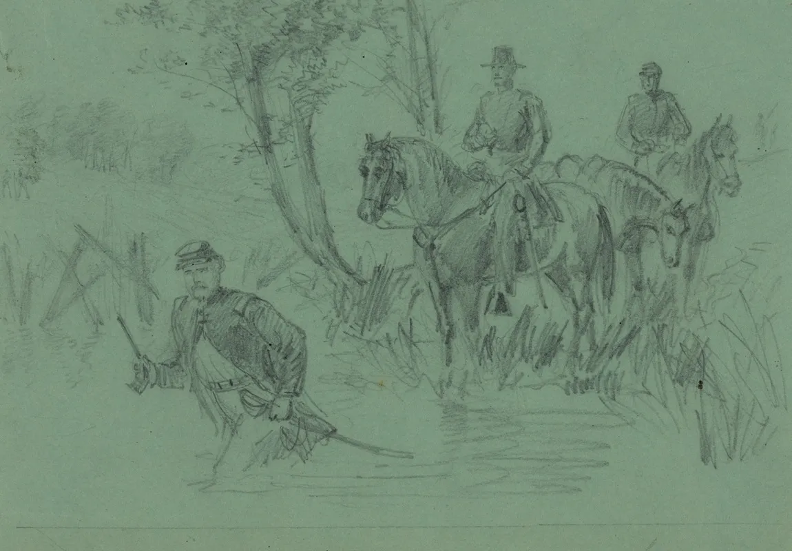 Lt Custer Wading In The Chickahominy River