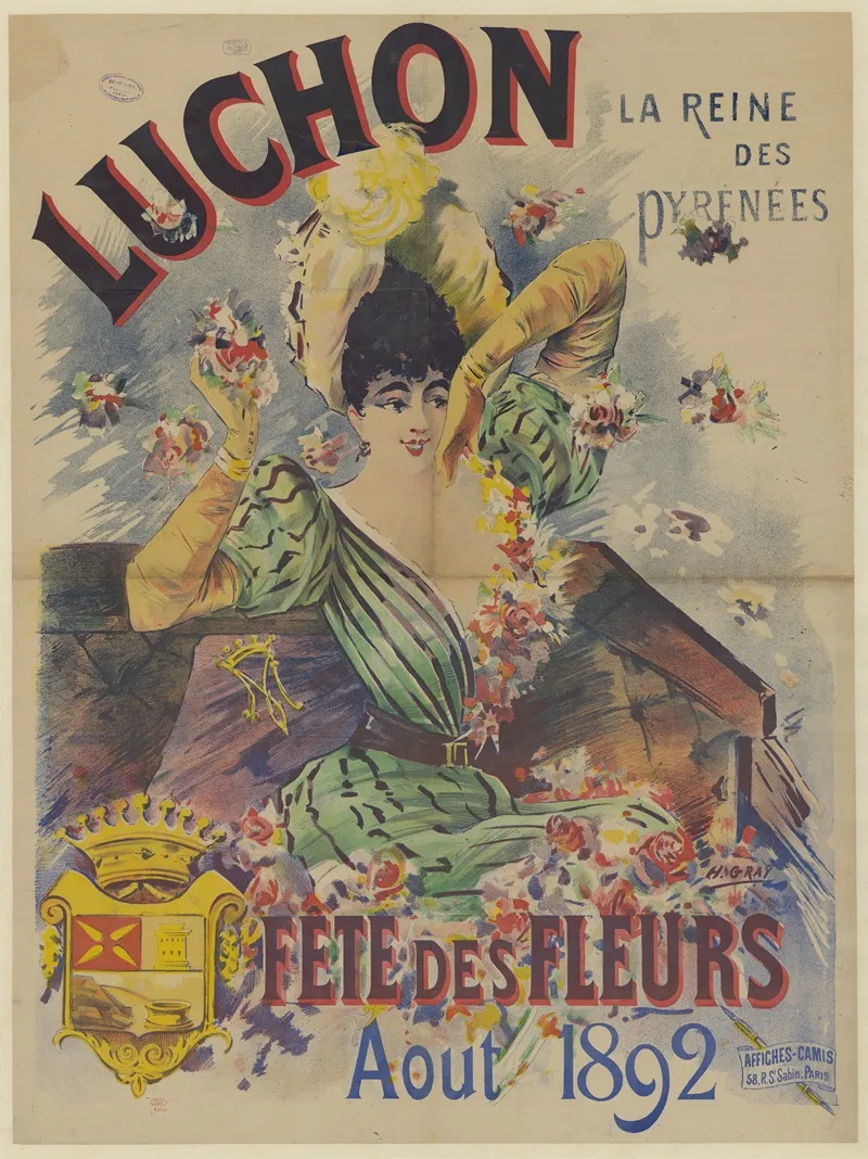 Luchon La Reine Des Pyrenees Fete Des Fleurs Aout 1892 Wall Art by Henri Boulanger Gray - High-Resolution Digital Print
