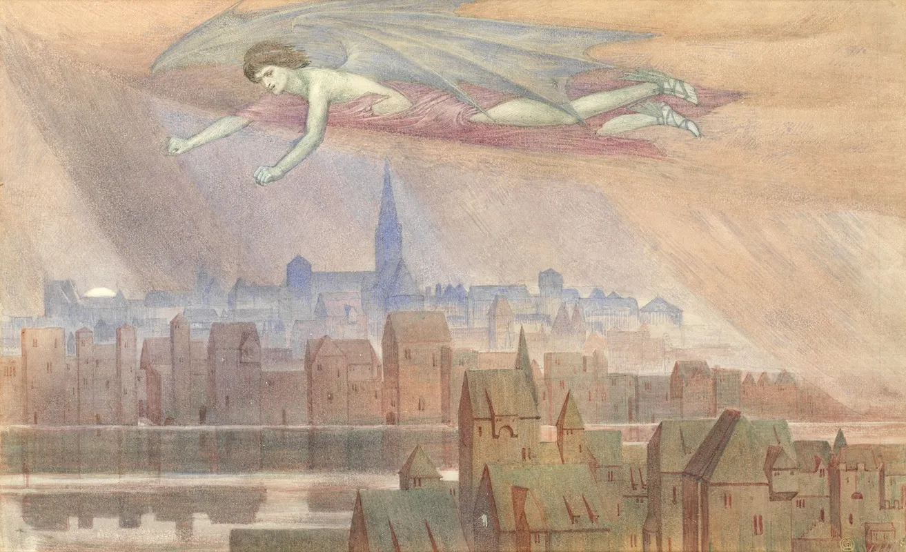 Lucifer Flying Over The City Wall Art by Sydney Harold Meteyard - High-Resolution Digital Print