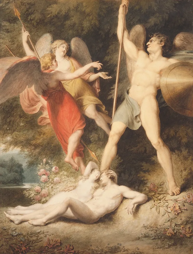 Lucifer In The Bower Of Adam And Eve From Book Iv Of Miltons Paradise Lost Wall Art by Stephen Francis Rigaud - High-Resolution Digital Print