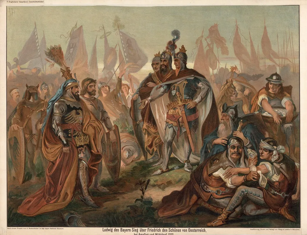 Ludwig Des Bayern Sieg Uber Friedrich Den Schonen Von Oesterreich Bei Amnfing Und Muhldorf 1322 Wall Art by Anton Muttenthaler - High-Resolution Digital Print