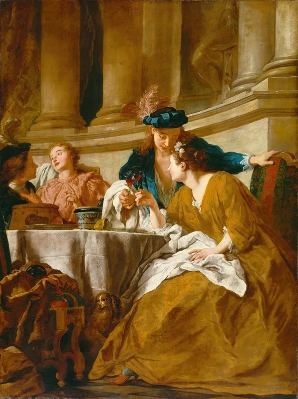 Luncheon With Figures In Masquerade Dress Wall Art by Follower of Jean-François de Troy - High-Resolution Digital Print