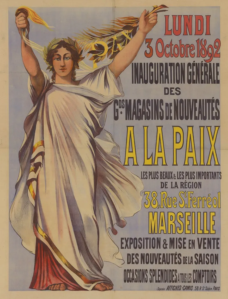 Lundi 3 Octobre 1892 Inauguration A La Paix Marseille Wall Art by Imp. Camis - High-Resolution Digital Print