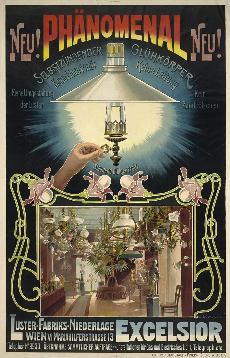 Luster Fabriks Niederlage Excesior Sebstzundender Gaskorper Wall Art by Eduard Döcker - High-Resolution Digital Print