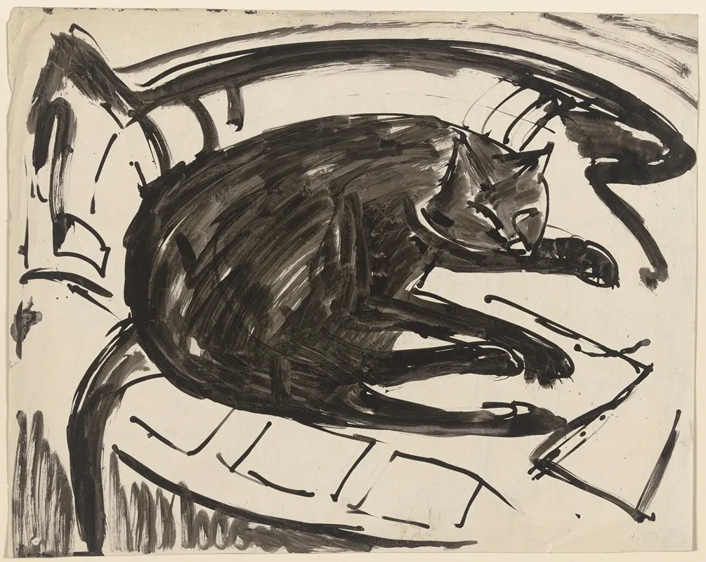 Lying Cat Wall Art by Ernst Ludwig Kirchner - High-Resolution Digital Print