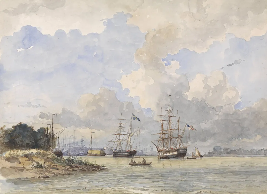 Maas Voor Rotterdam Met Een Amerikaans En Zweeds Schip