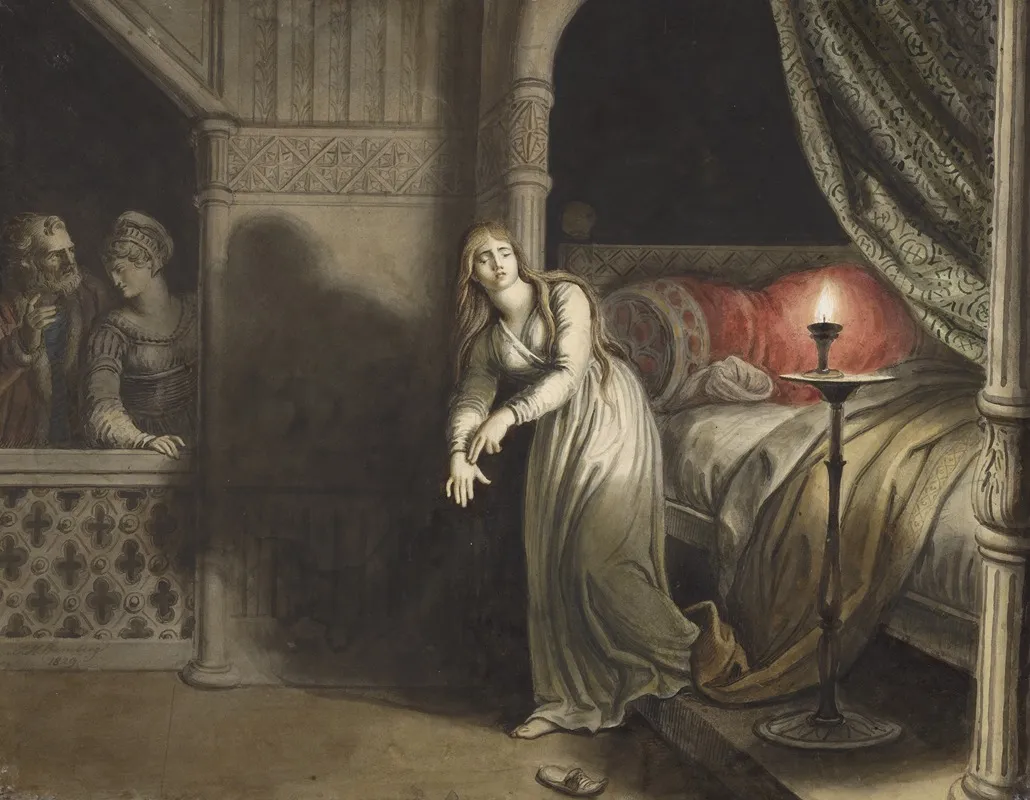 Macbeth V 1 Sleepwalking Scene Lady Macbeth Wall Art by Johann Heinrich Ramberg - High-Resolution Digital Print