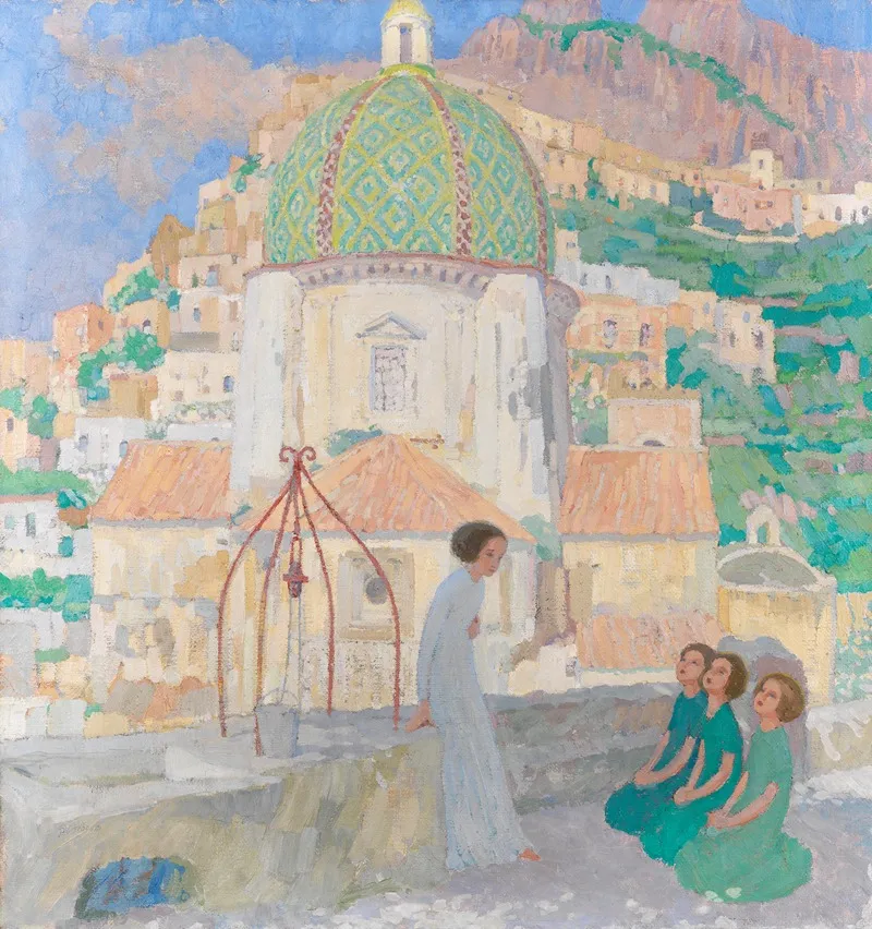 Madchen Am Brunnen Vor Santa Maria Assunta Positano Wall Art by Carl Plückebaum - High-Resolution Digital Print