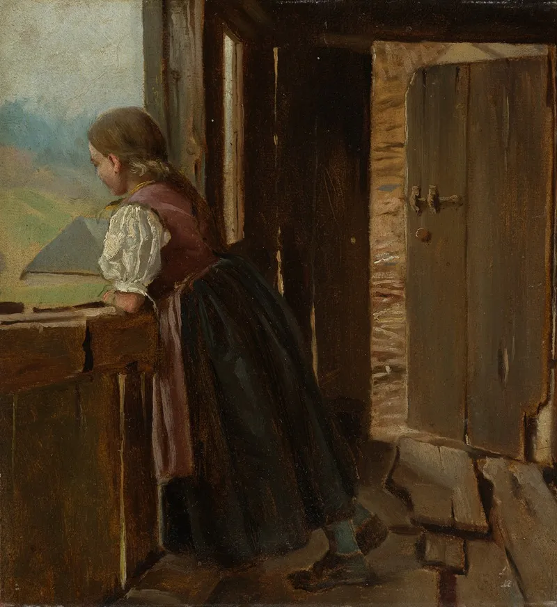 Madchen Auf Der Laube Eines Bauernhauses Wall Art by Hans Thoma - High-Resolution Digital Print