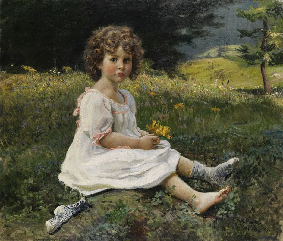 Madchen Auf Einer Blumenwiese Wall Art by Gottfried Hofer - High-Resolution Digital Print