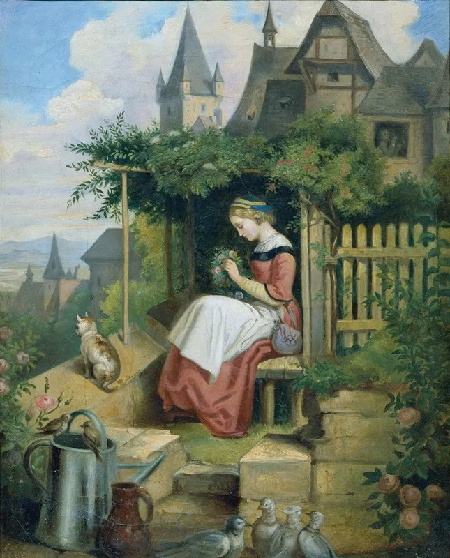 Madchen Im Hausgarten Wall Art by Joseph Hasslwander - High-Resolution Digital Print