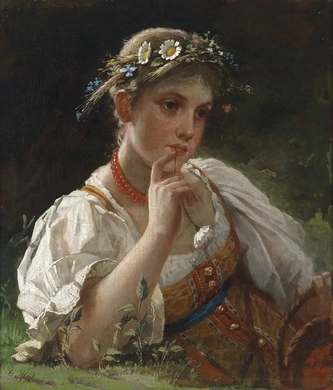 Madchen In Tracht Mit Blumenkranz Wall Art by Firs Sergejevitch Zhuravlev - High-Resolution Digital Print