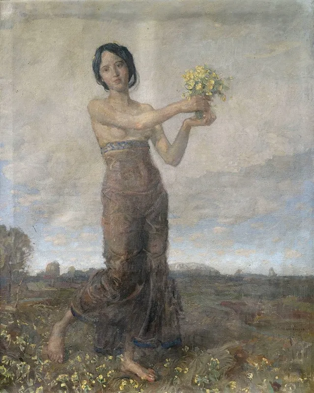 Madchen Mit Blumenstraus Als Allegorie Des Fruhlings