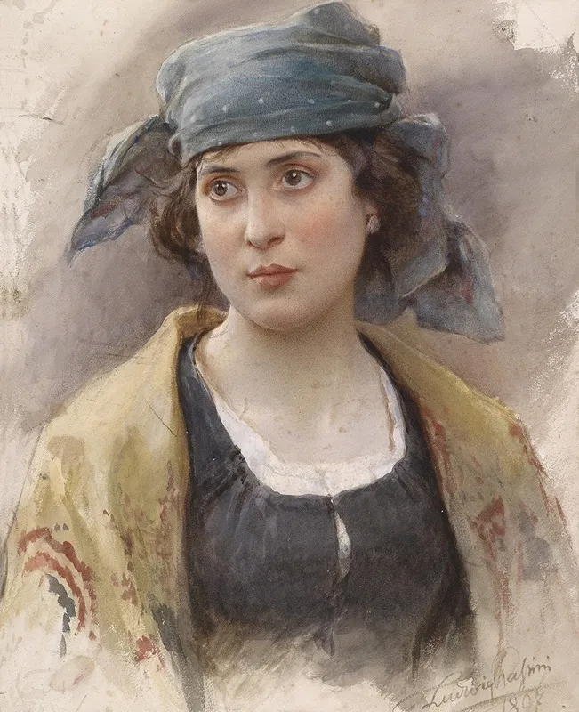 Madchen Mit Grunem Kopftuch Wall Art by Ludwig Johann Passini - High-Resolution Digital Print