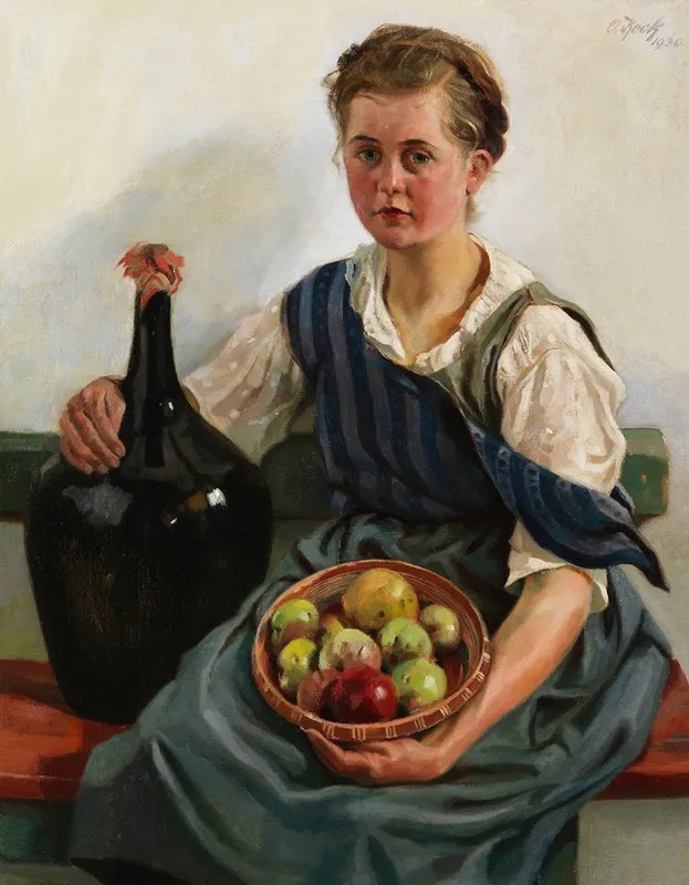 Madchen Mit Obstkorb Und Weinflasche Wall Art by Otto Keck - High-Resolution Digital Print