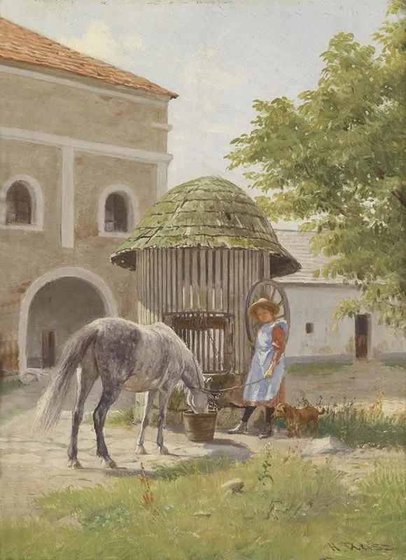 Madchen Mit Pferd Am Brunnen Wall Art by Hermann Reisz - High-Resolution Digital Print