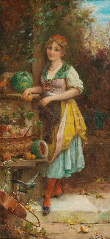 Madchen Mit Reicher Obstschale Wall Art by Hans Zatzka - High-Resolution Digital Print