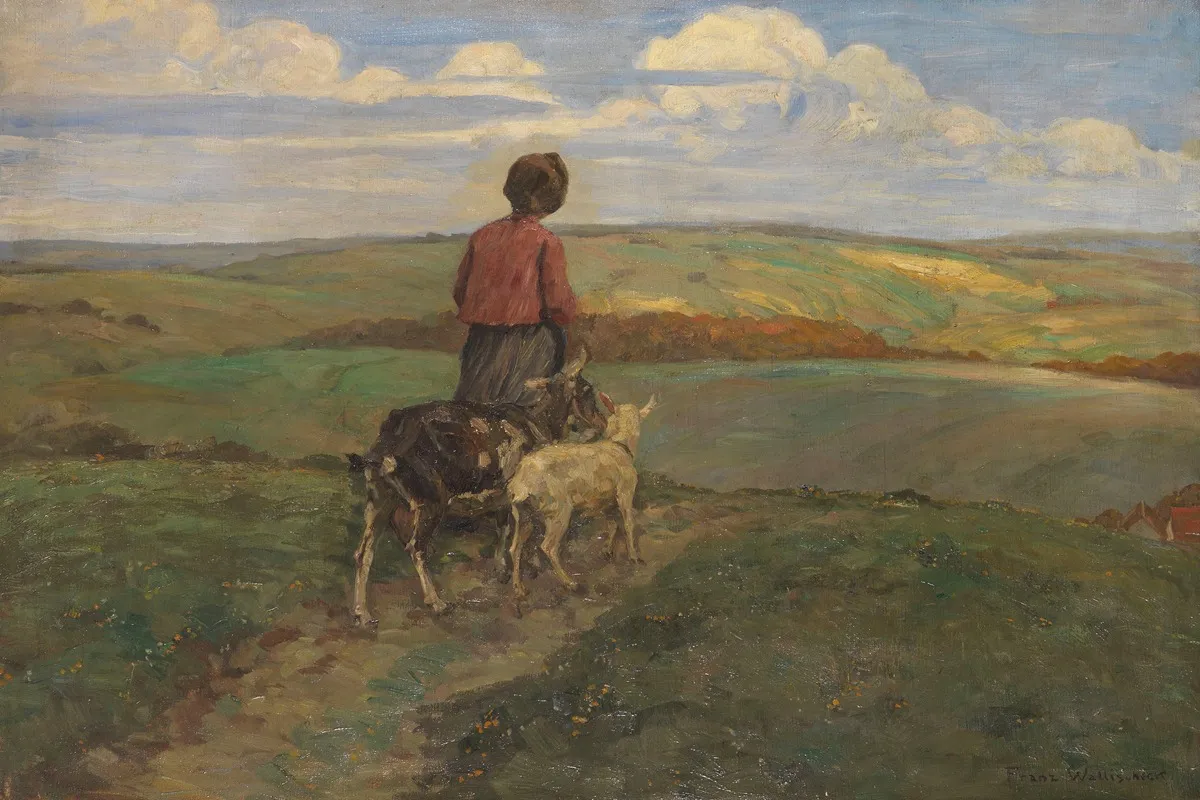 Madchen Mit Ziegen Auf Dem Heimweg Wall Art by Franz Wallischeck - High-Resolution Digital Print