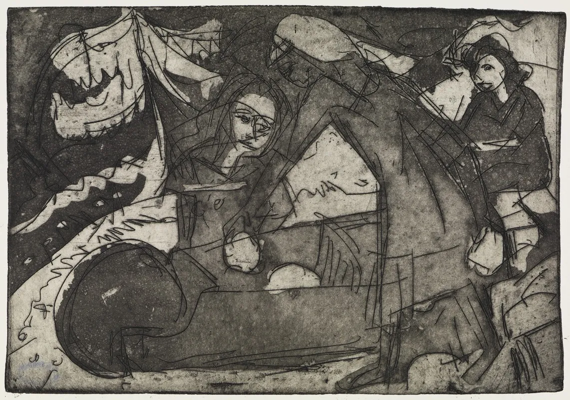 Madchen Mit Zwei Kindern Wall Art by Ernst Ludwig Kirchner - High-Resolution Digital Print