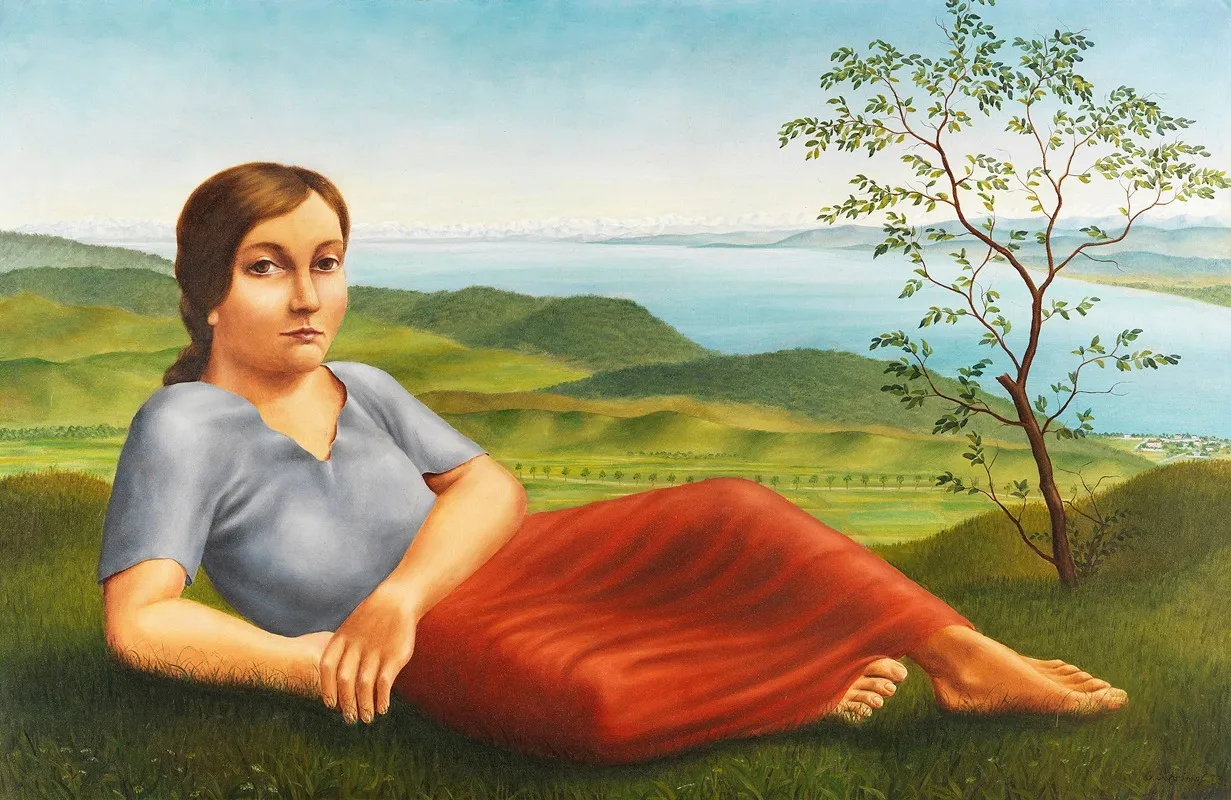 Madchen Vor Seelandschaft Wall Art by Georg Schrimpf - High-Resolution Digital Print
