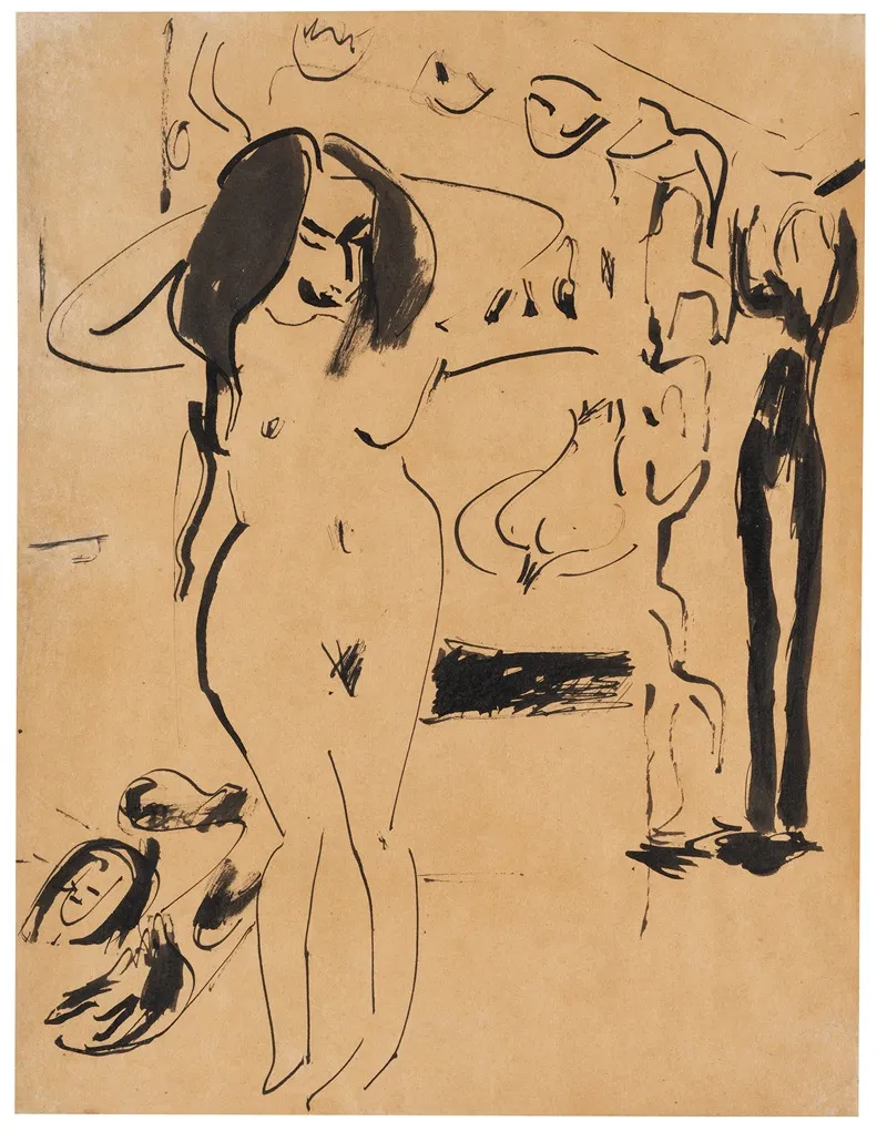 Madchenakt Stehender Akt Vorm Vorhang Wall Art by Ernst Ludwig Kirchner - High-Resolution Digital Print