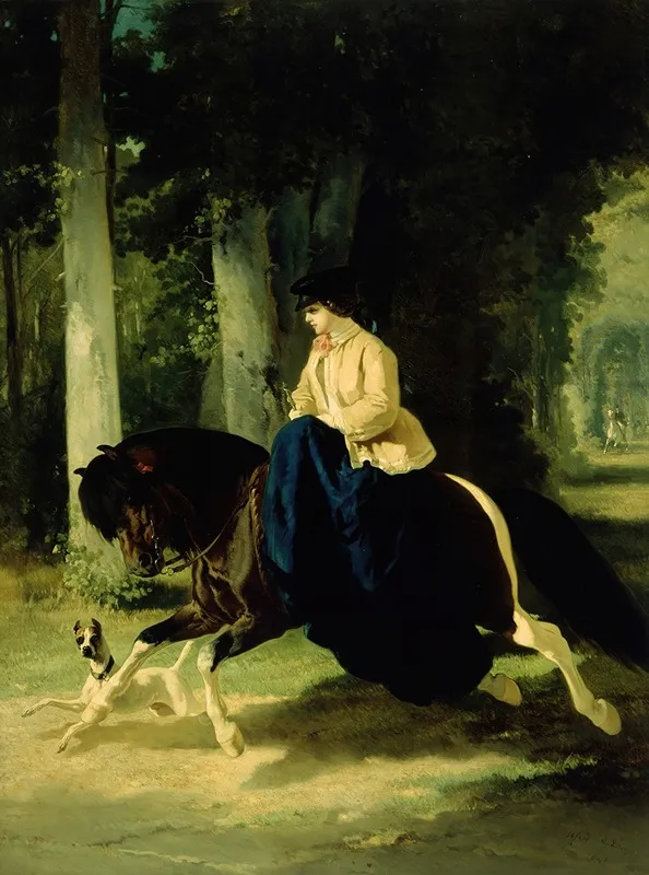 Mademoiselle De Mossellmann Riding In The Bois De Boulogne Paris Wall Art by Alfred De Dreux - High-Resolution Digital Print