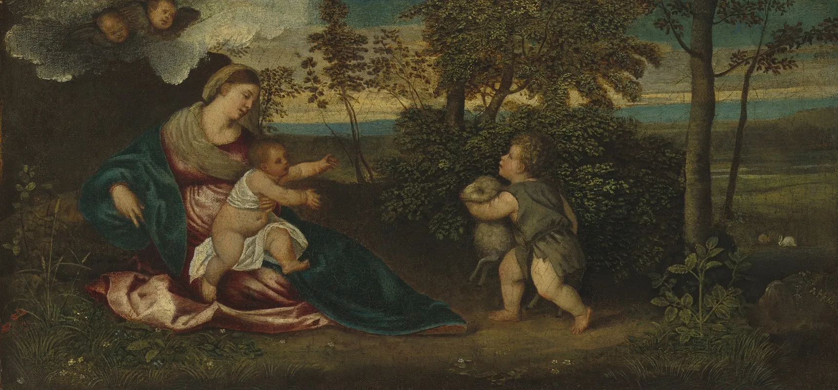 Madonna And Child And The Infant Saint John In A Landscape Wall Art by Polidoro Lanzani - High-Resolution Digital Print