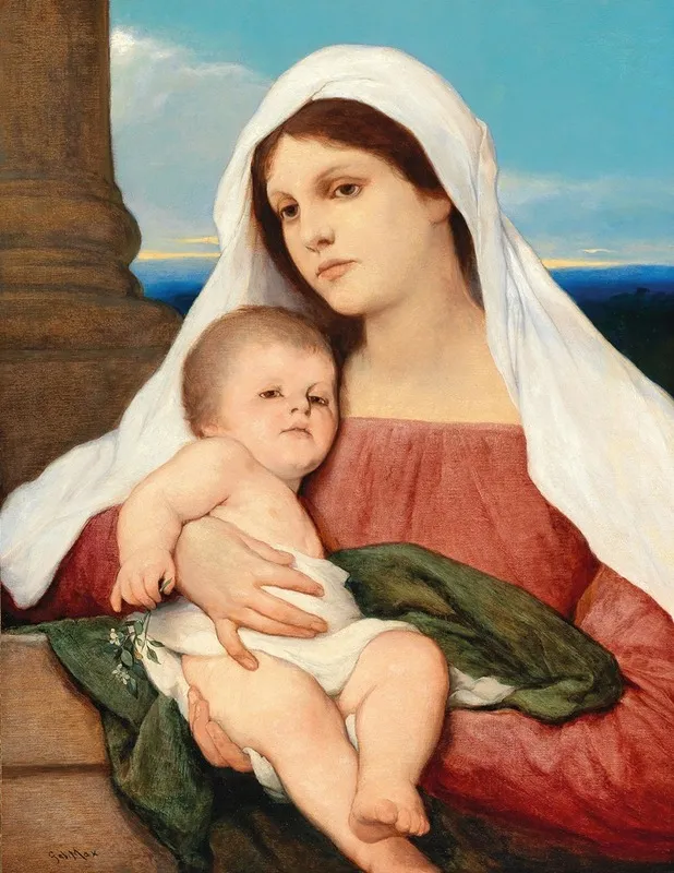 Madonna And Child In An Open Landscape Wall Art by Gabriel von Max - High-Resolution Digital Print