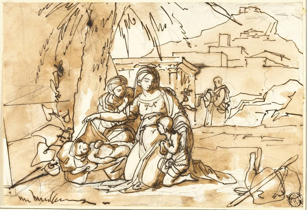 Madonna And Child Saint Anne And Infant Saint John With Saint Joseph In Background