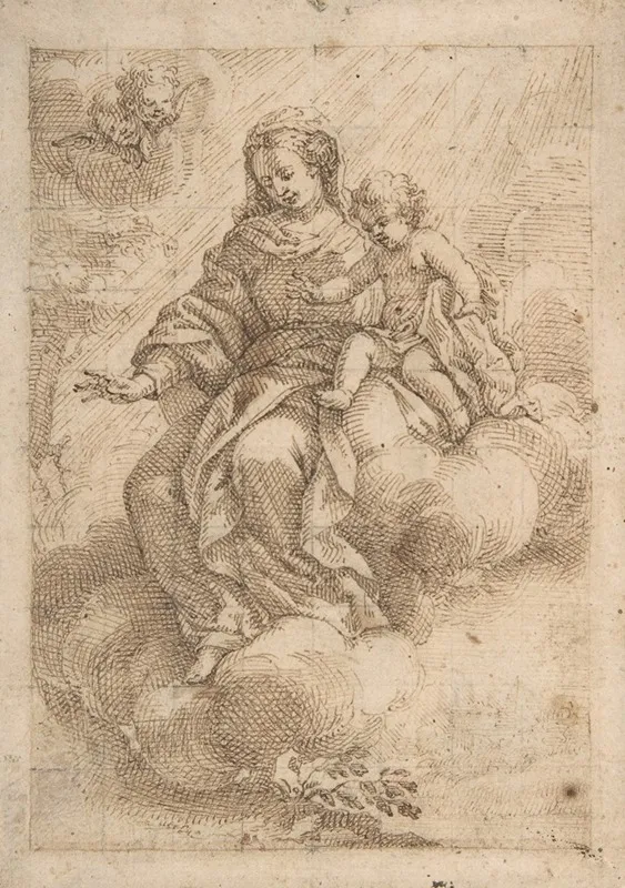 Madonna And Child Seated On Clouds Wall Art by Vicente Salvador Gómez - High-Resolution Digital Print