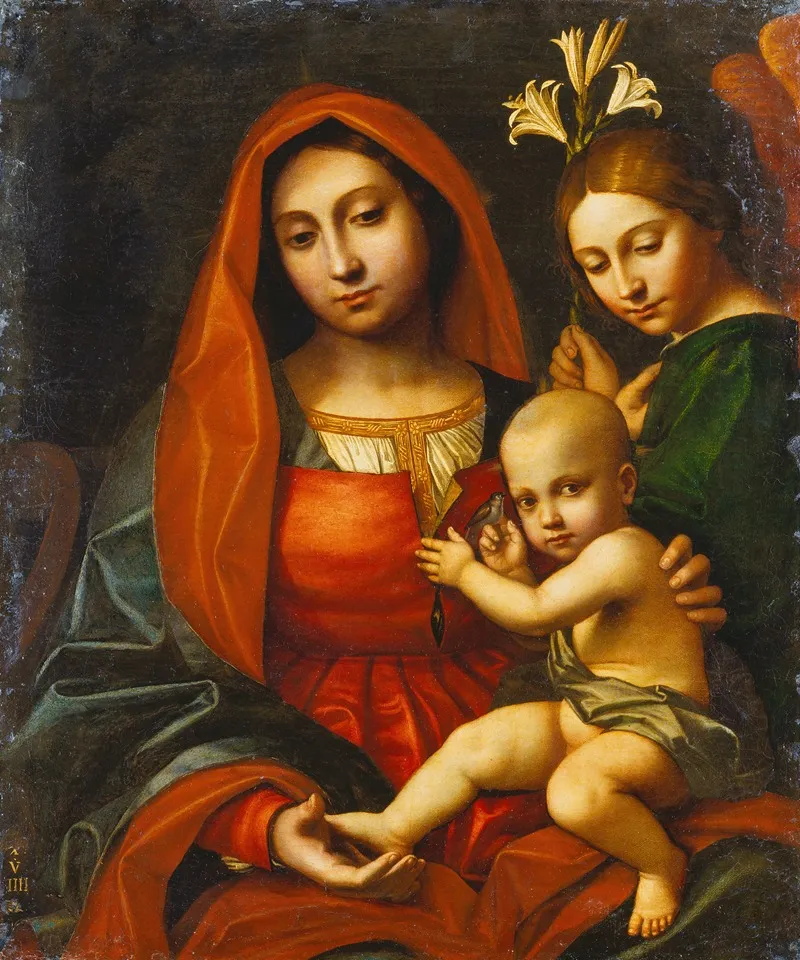 Madonna And Child With An Angel Wall Art by Paolo Morando Cavazzola - High-Resolution Digital Print