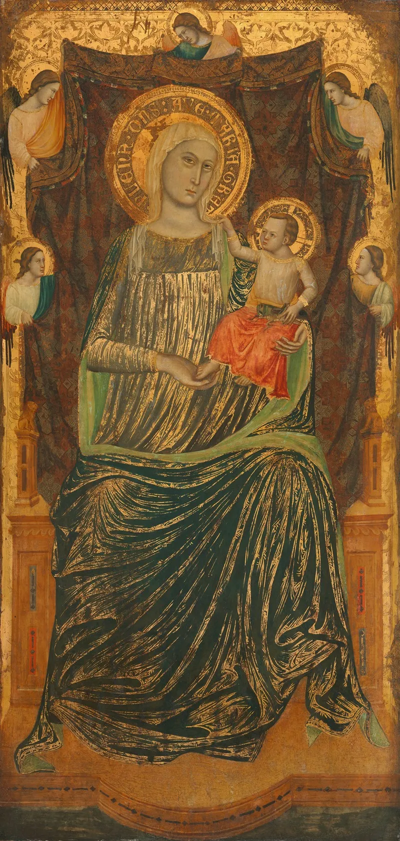 Madonna And Child With Five Angels Wall Art by Giovanni Baronzio - High-Resolution Digital Print