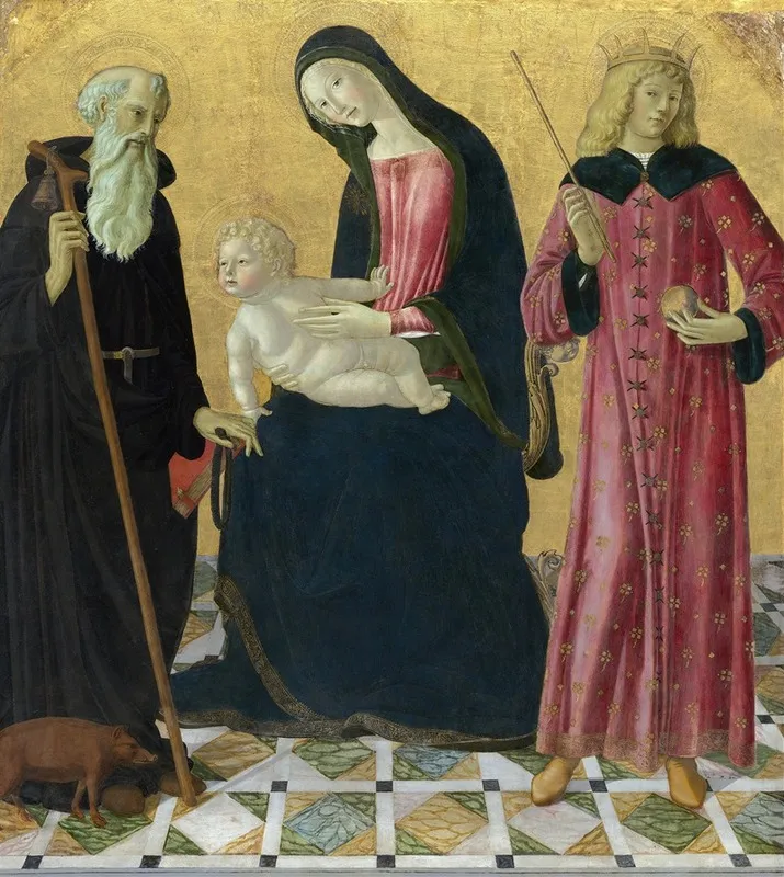 Madonna And Child With Saint Anthony Abbot And Saint Sigismund Wall Art by Neroccio De' Landi - High-Resolution Digital Print
