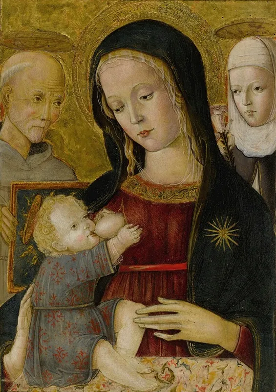 Madonna And Child With Saint Bernardino And Saint Catherine Of Siena Wall Art by Pietro Di Domenico - High-Resolution Digital Print