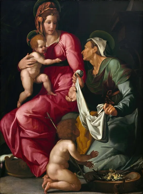 Madonna And Child With Saint Elizabeth And Saint John The Baptist Wall Art by Jacopino del Conte - High-Resolution Digital Print