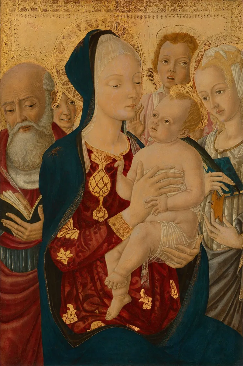 Madonna And Child With Saint Jerome Saint Catherine Of Alexandria And Angels Wall Art by Matteo di Giovanni - High-Resolution Digital Print