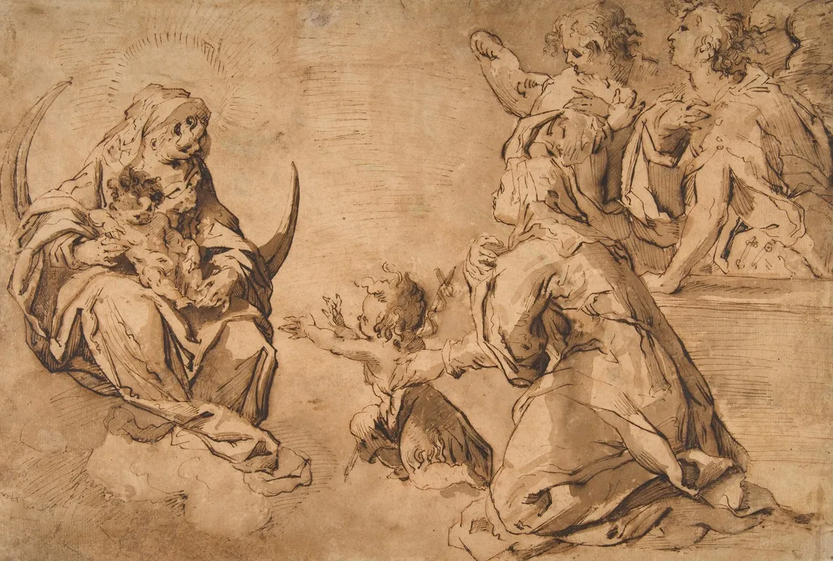 Madonna And Child With Saint John Saint Anne And Two Angels In Adoration Wall Art by Francesco Stringa - High-Resolution Digital Print
