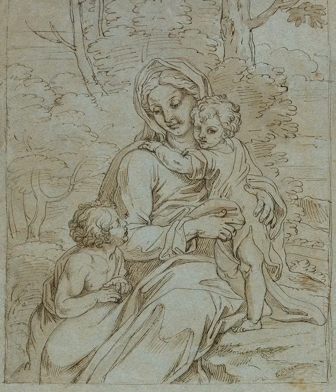 Madonna And Child With Saint John Seated In A Landscape
