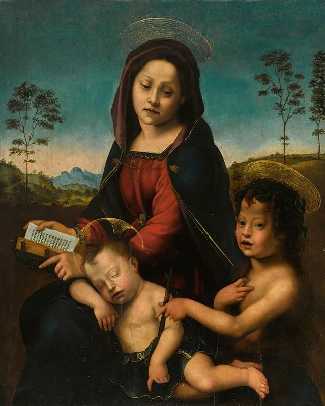 Madonna And Child With Saint John The Baptist Wall Art by Giuliano Bugiardini - High-Resolution Digital Print