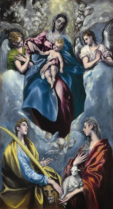 Madonna And Child With Saint Martina And Saint Agnes Wall Art by El Greco (Domenikos Theotokopoulos) - High-Resolution Digital Print