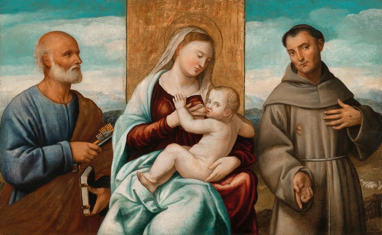 Madonna And Child With Saint Peter And Saint Francis Wall Art by Bernardino Licinio - High-Resolution Digital Print