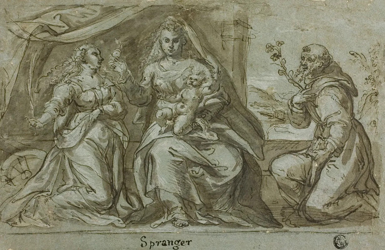 Madonna And Child With Saints Catherine And Dominic Wall Art by Bartholomaeus Spranger - High-Resolution Digital Print